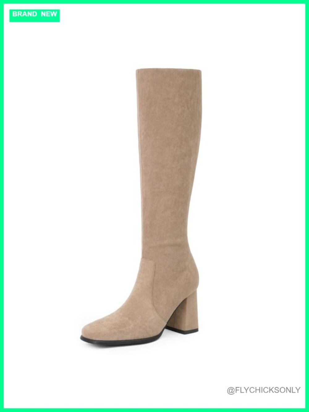 Knee High Boots Square Toe Chunky Heel Faux Suede Tall Womens
